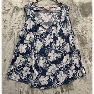 SJS Sleeveless Top Size 3X Wide Scoop Neck Center Keyhole Tie-Front Detail